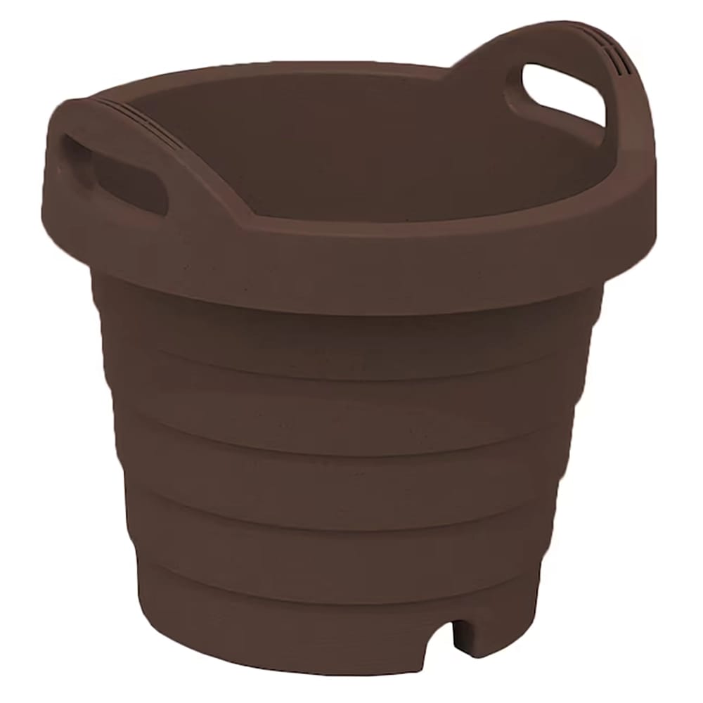 JEJ Astage 12" Round Plastic Indoor/Outdoor Planter, Dark Brown
