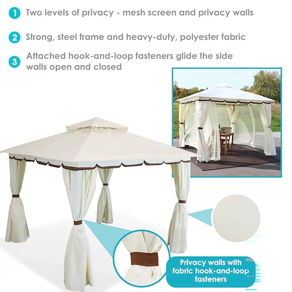 Sunnydaze 9.2' x 9.2' Soft Top Patio Gazebo with Screens and Privacy Walls, Cream