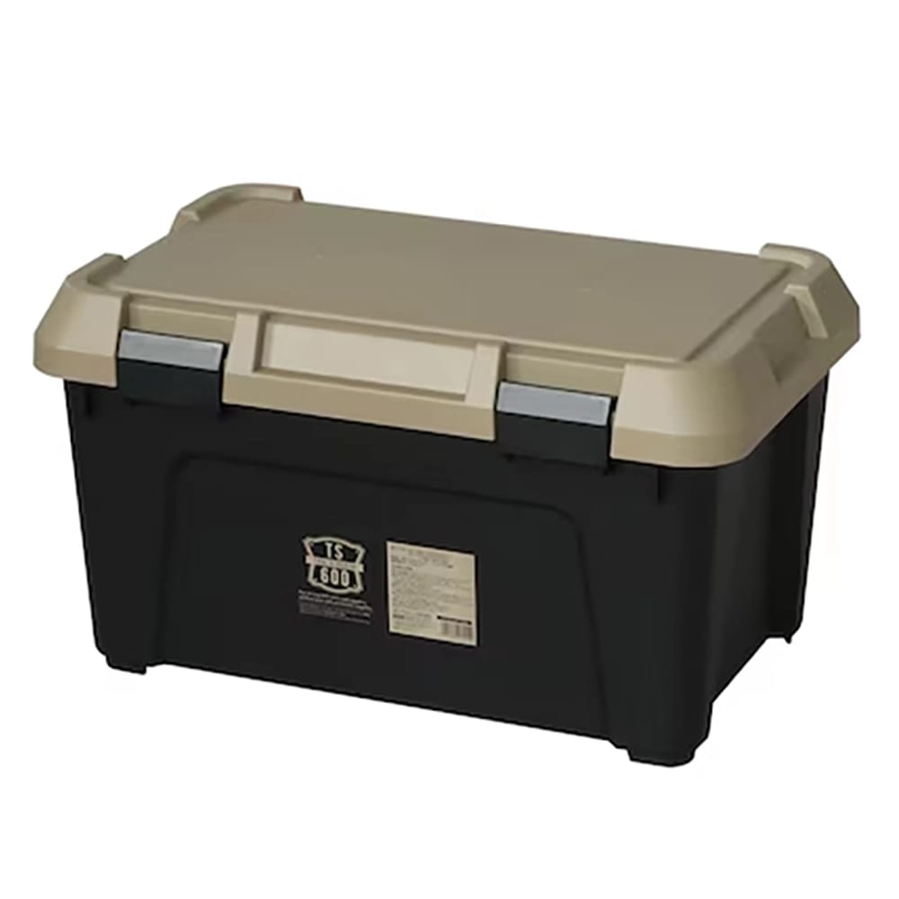 JEJ Astage Medium 20 Gallon Stackable Tote with Latching Lid, Sand/Black