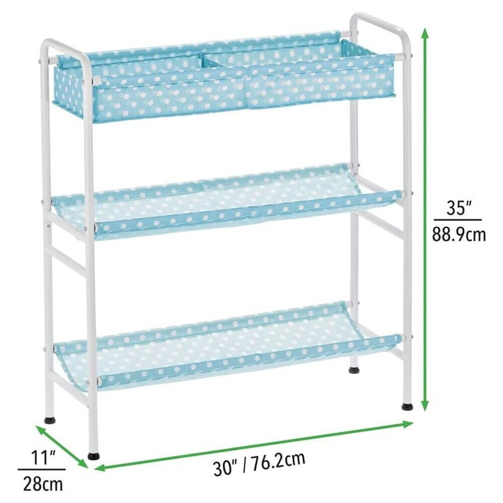 mDesign 3-Tier Kids Toy Box Storage Cart, Turquoise/White