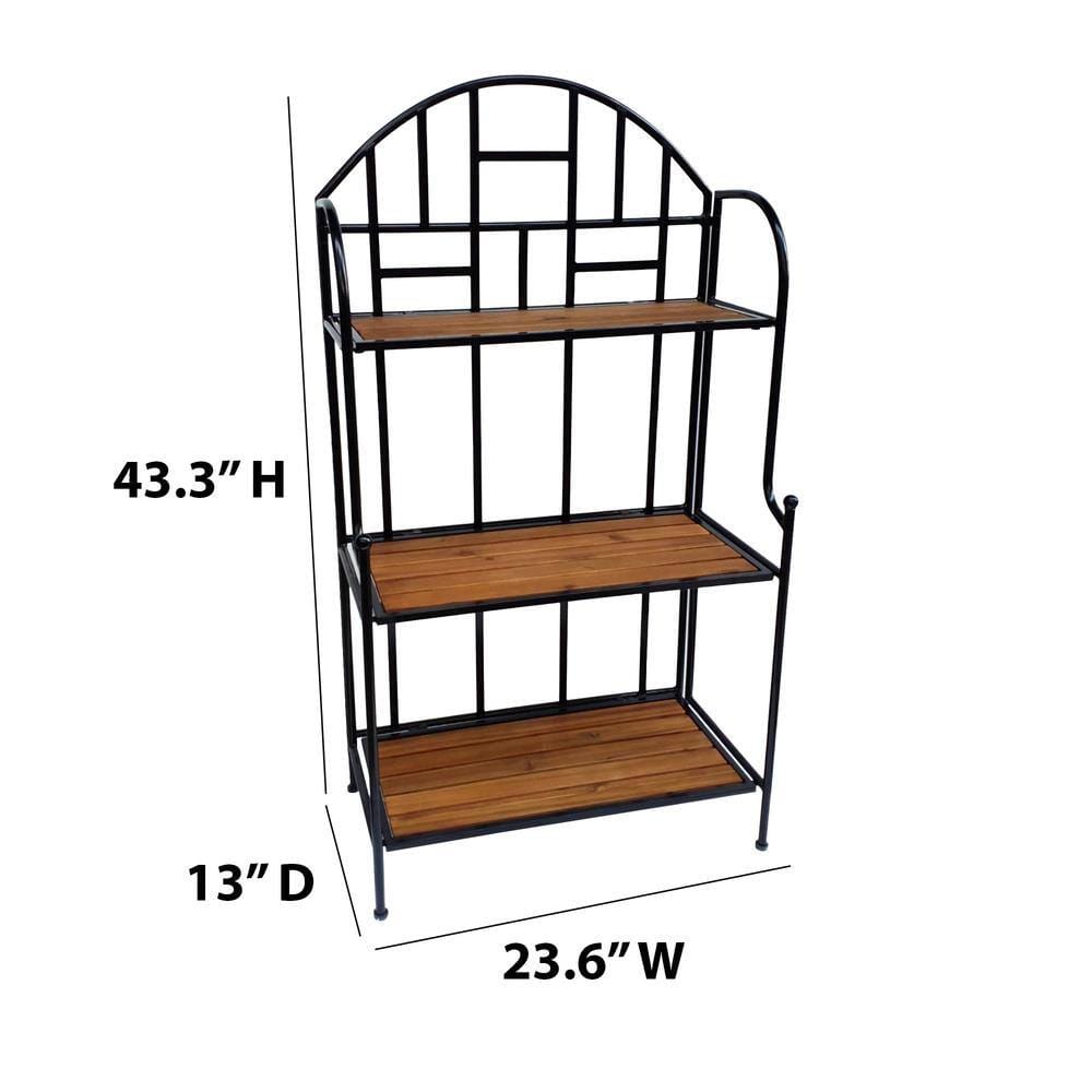 TK Classics 3-Tier Outdoor Folding Metal Plant Stand with Acacia Shelves