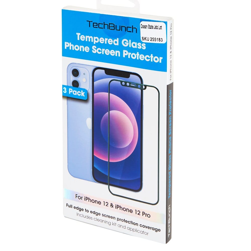 TechBunch Tempered Glass iPhone 12 and iPhone 12 Pro Screen Protectors, 3 Count