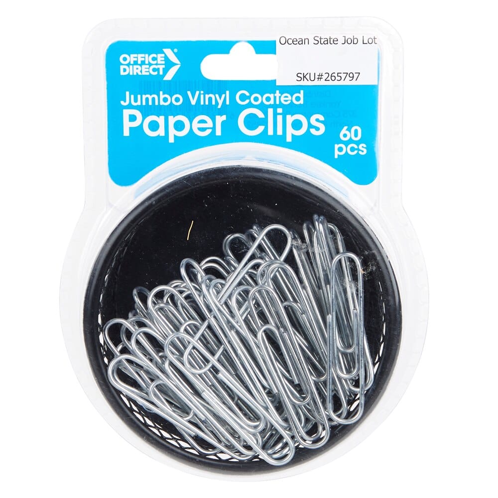 Office Direct Jumbo Vinyl Coated Paper Clips, 60-Count