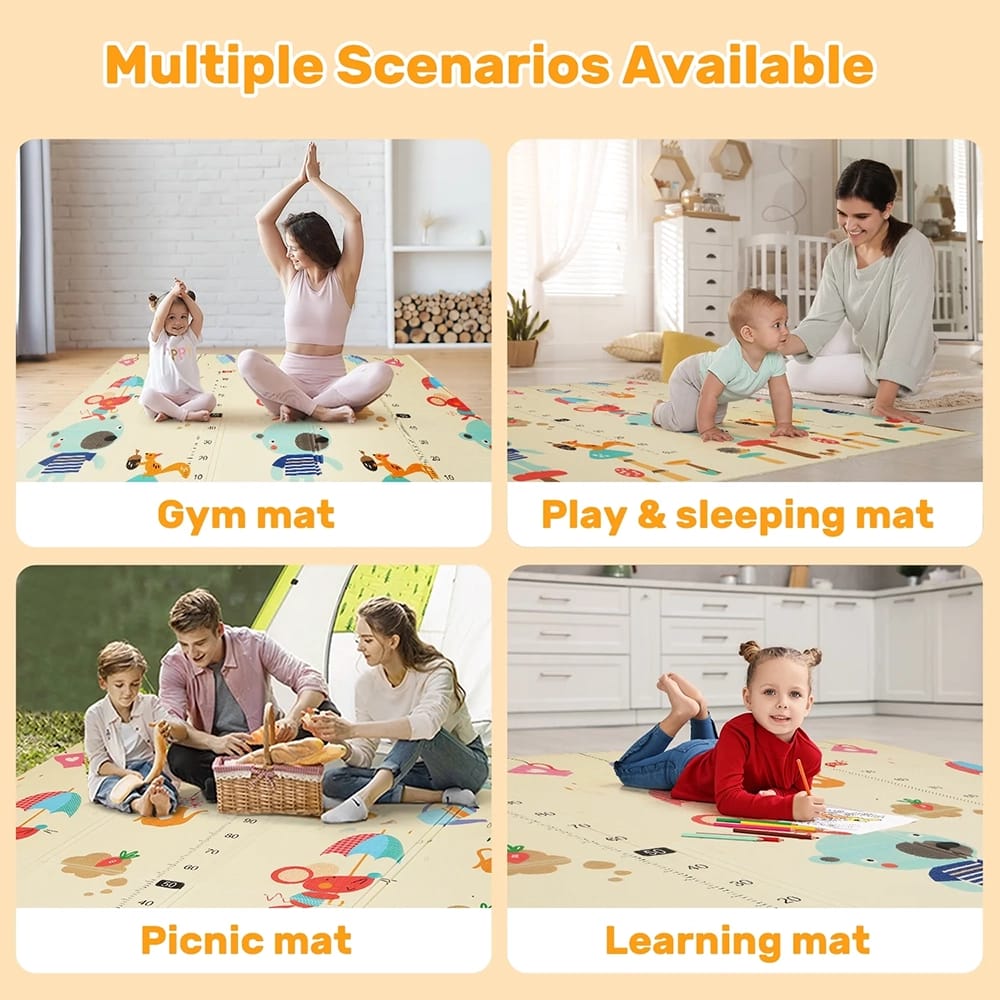 Foldable Baby Crawling Play Mat, Cartoon Bear Pattern, 77" x 70"