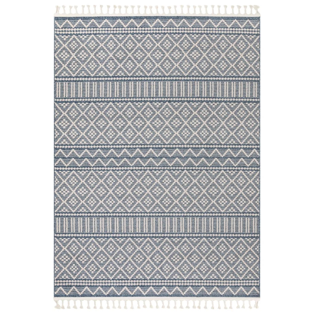 Well Woven Loop-de-Loop Covina Tribal 5'3"x7'3" Geometric Kilim Style Area Rug, Denim Blue