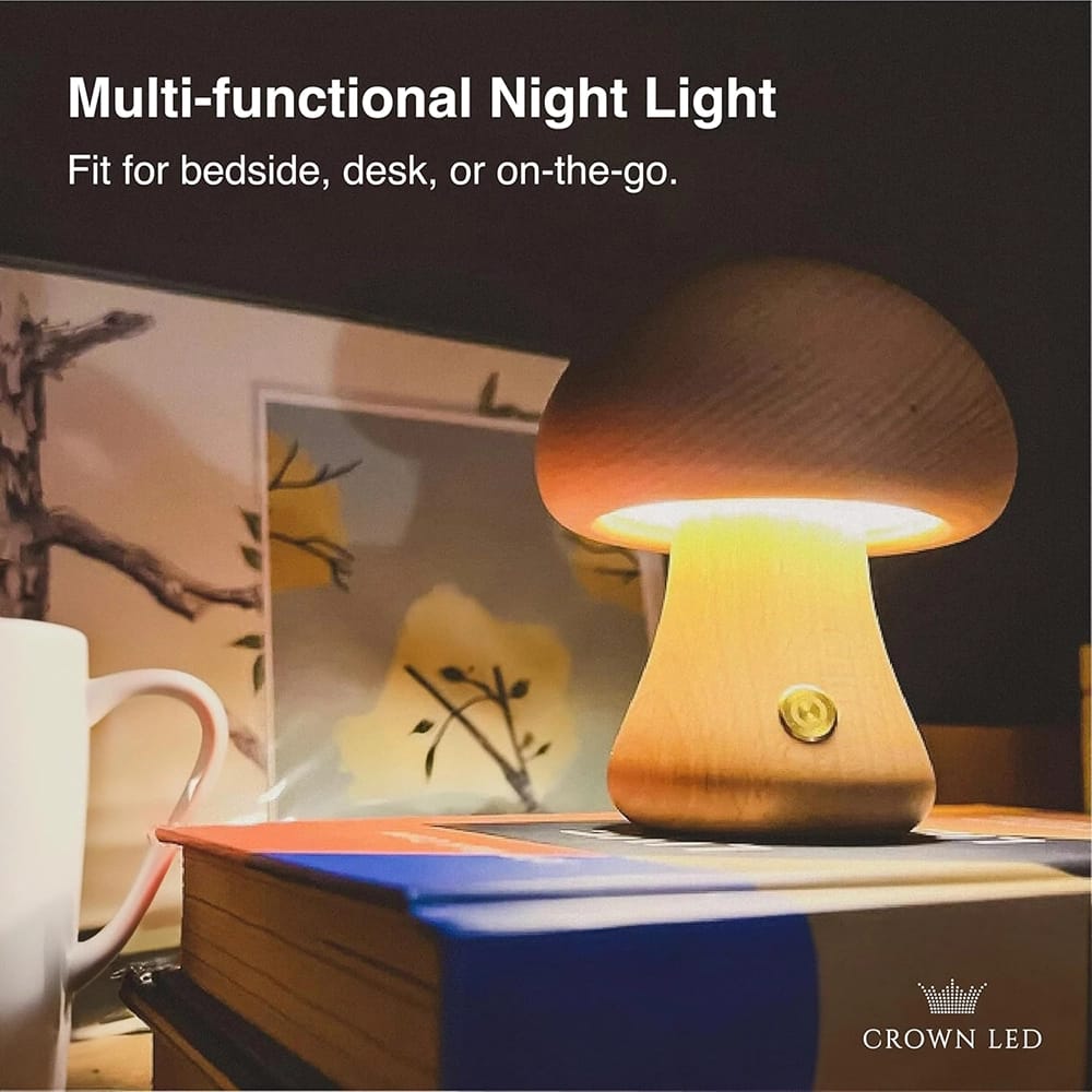 CROWN LED Rechargeable Wooden Mushroom Lamp