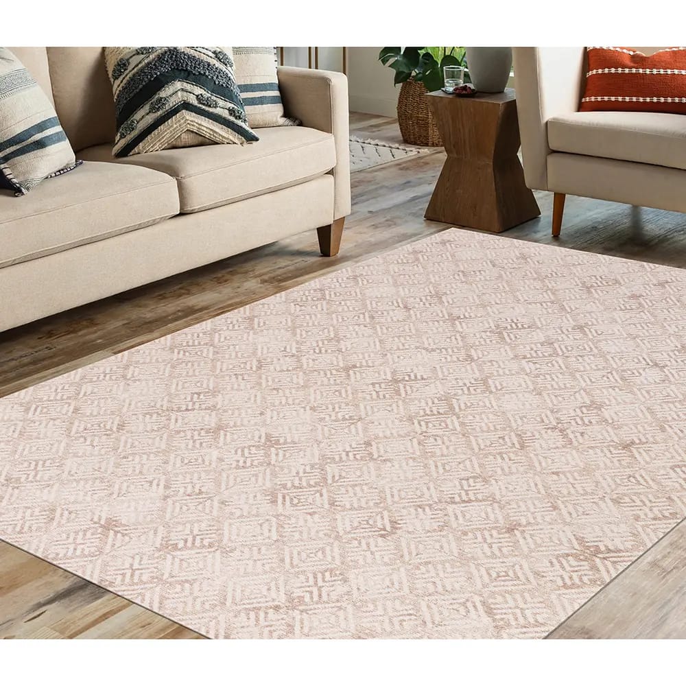 Hazel Collection 9' x 12' Tile Area Rug, Beige & Ivory