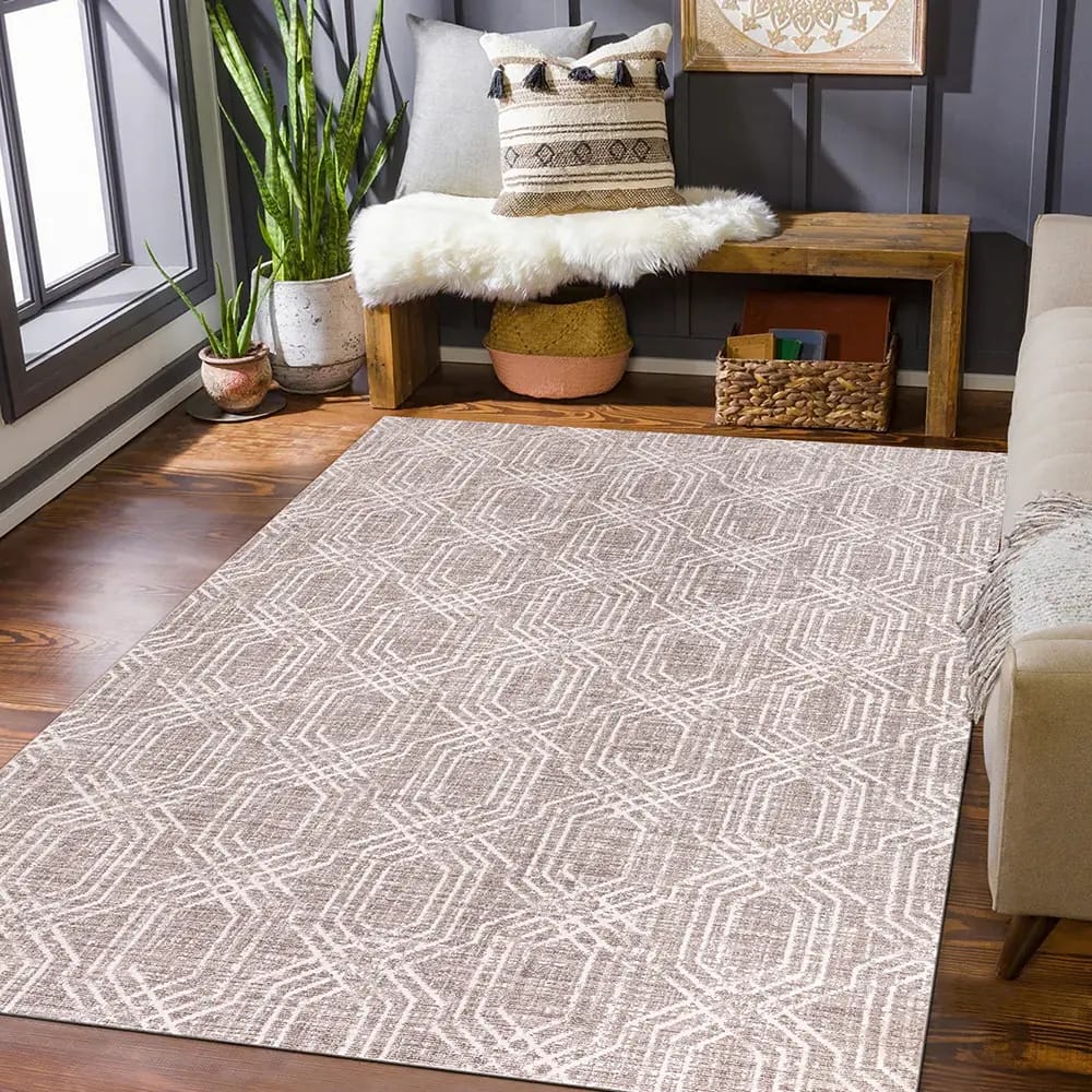 Hazel Collection 9' x 12' Crosshatch Area Rug, Gray & Ivory