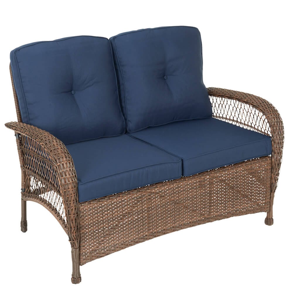 4-Piece Resin Wicker Swivel Patio Set, Blue/Brown