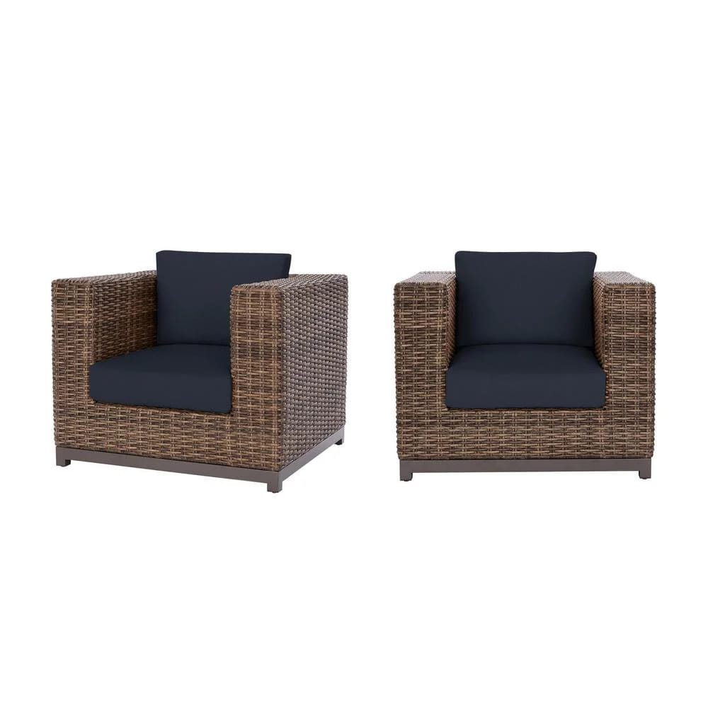 Hampton Bay Fernlake Brown Wicker Outdoor Lounge Chairs, Set of 2, Midnight