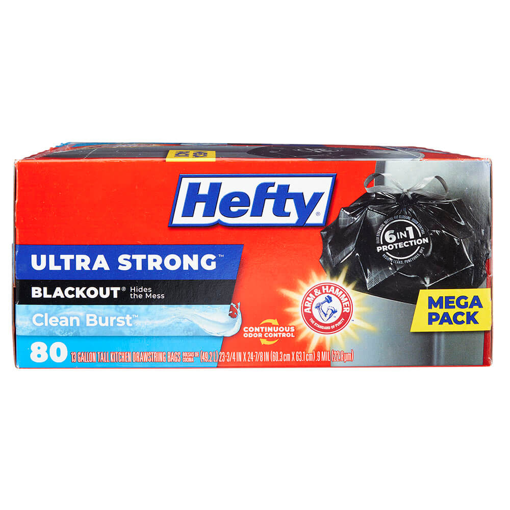 Hefty Ultra Strong Blackout Clean Burst 13 Gallon Trash Bags, 80 Count