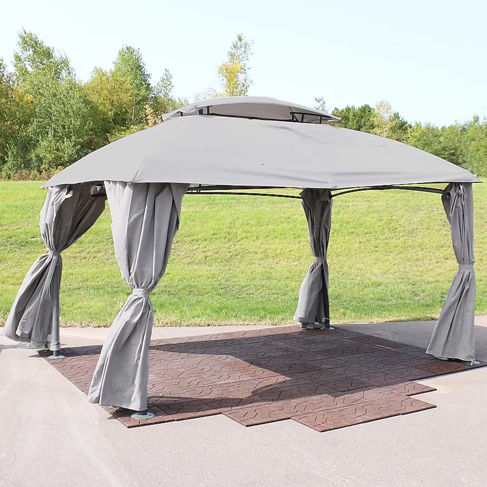 Sunnydaze 10' x 13' Soft Top Patio Gazebo with Screens and Privacy Walls, Gray