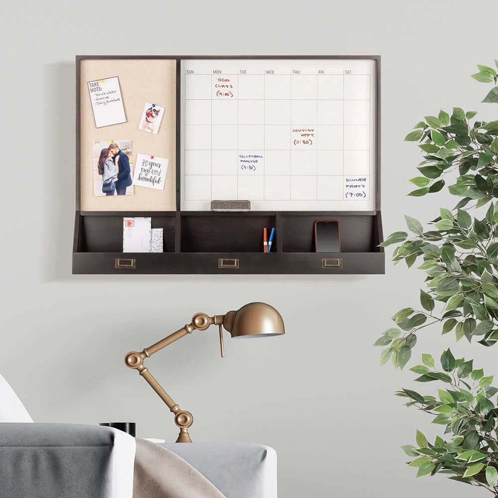 Fabric Pinboard & Monthly Calendar Wall Organizer with Storage Cubbies