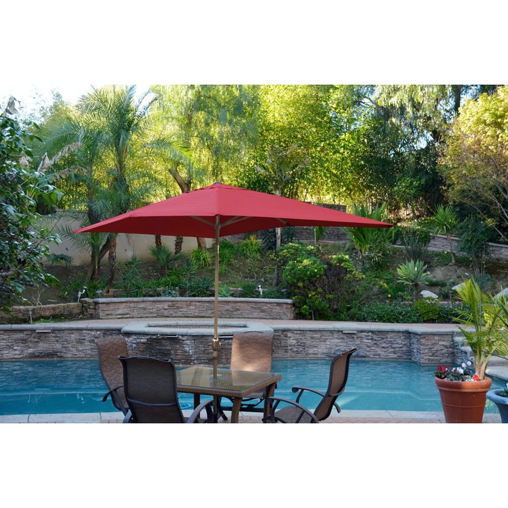 Jeco 6.5' x 10' Rectangular Aluminum Patio Umbrella with Tilt and Crank, Burgundy/Bronze
