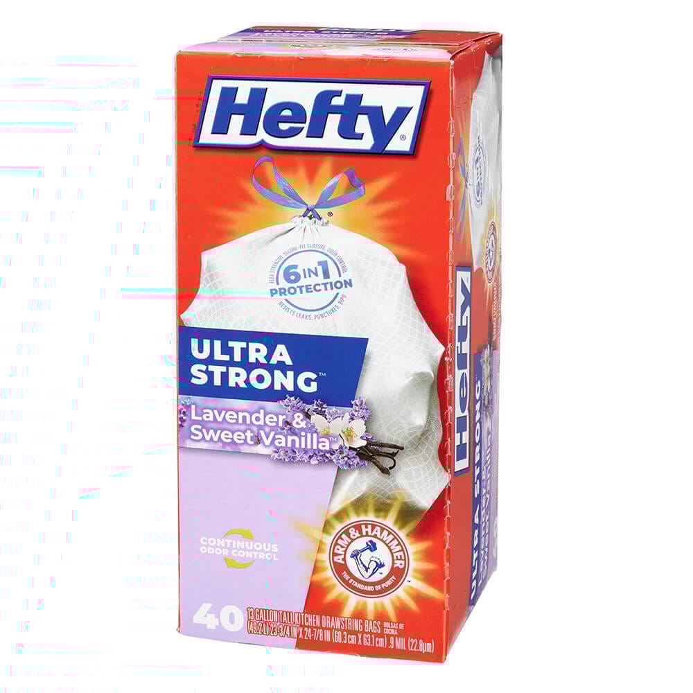 Hefty Ultra Strong Lavender & Sweet Vanilla Scented 13 Gallon Trash Bags, 40 Count