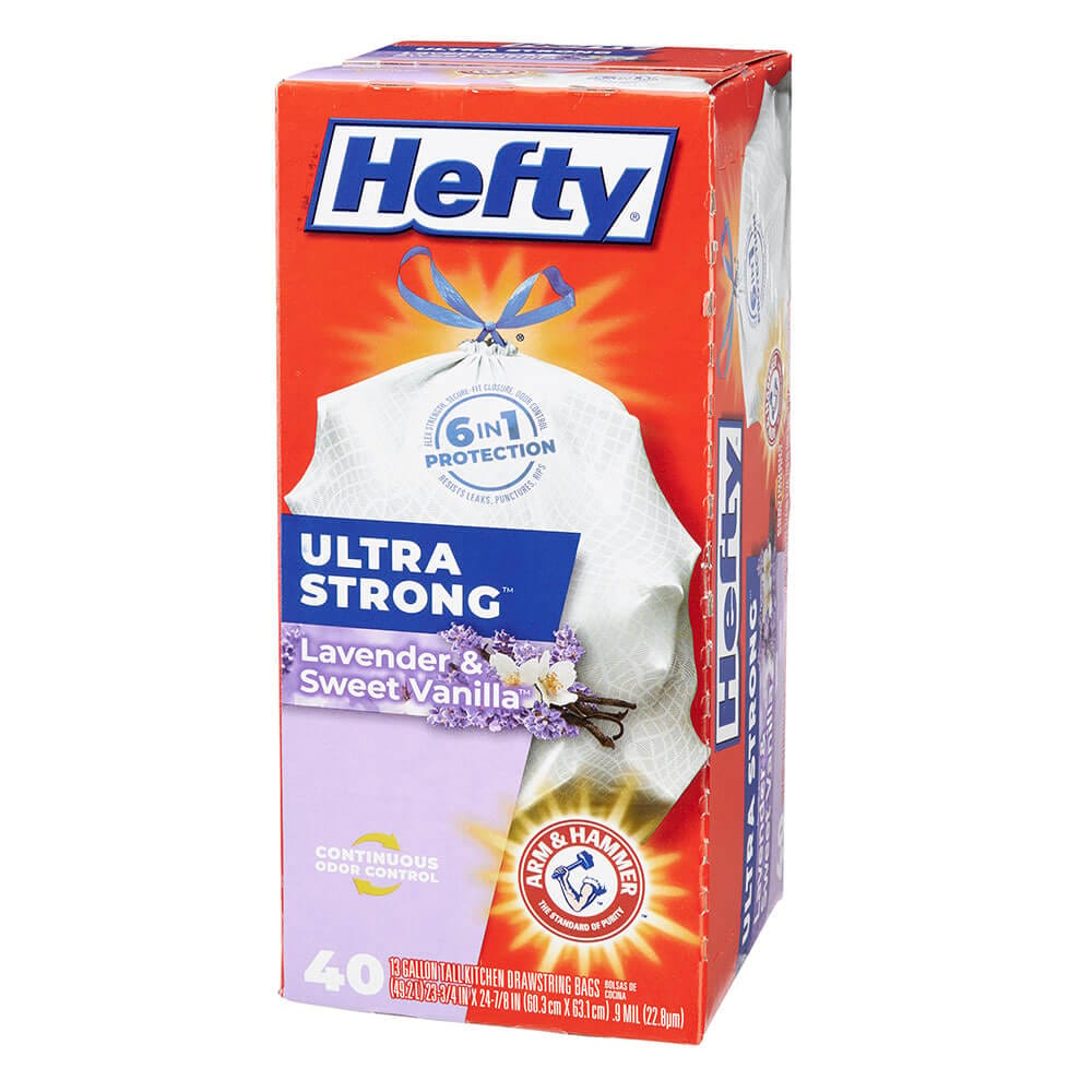 Hefty Ultra Strong Lavender & Sweet Vanilla Scented 13 Gallon Trash Bags, 40 Count