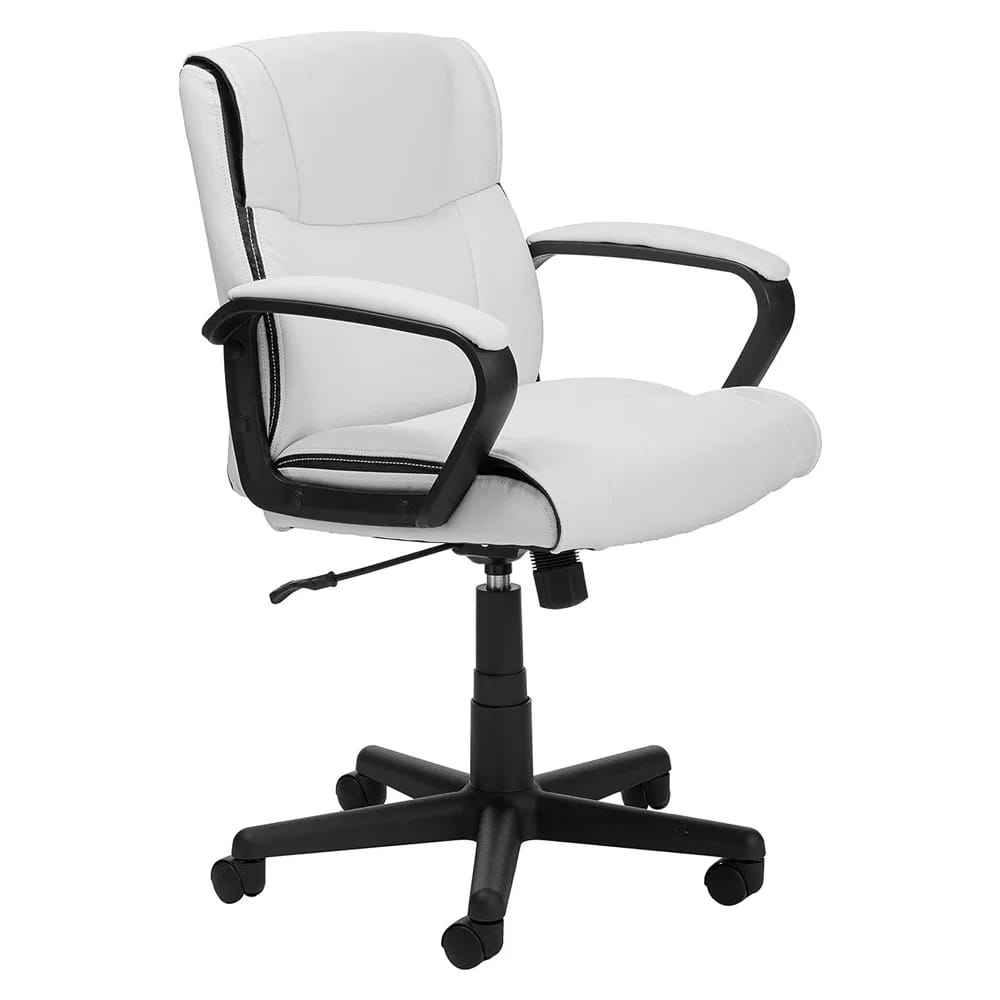 Mid-Back Padded Office Desk Chair with Armrests, White