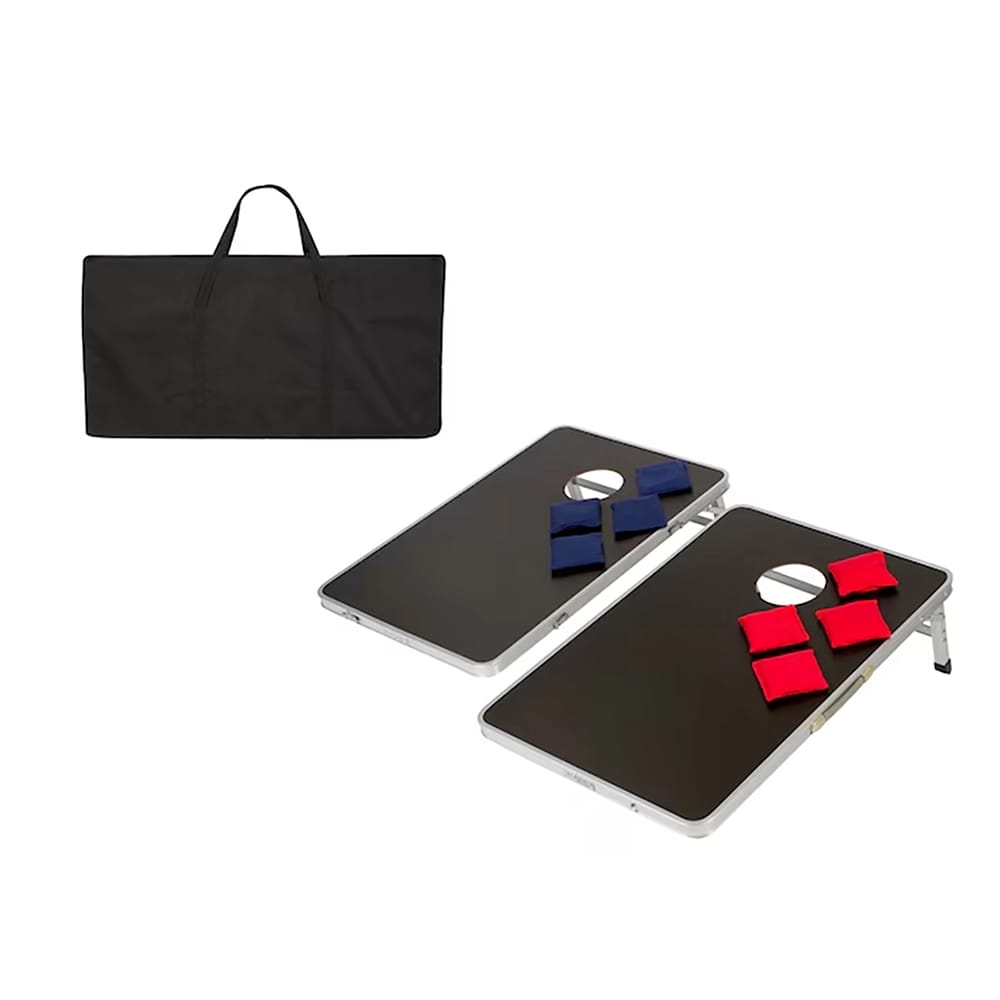 Trademark Innovations 3' Outdoor Aluminum Corn Hole with Case, Black