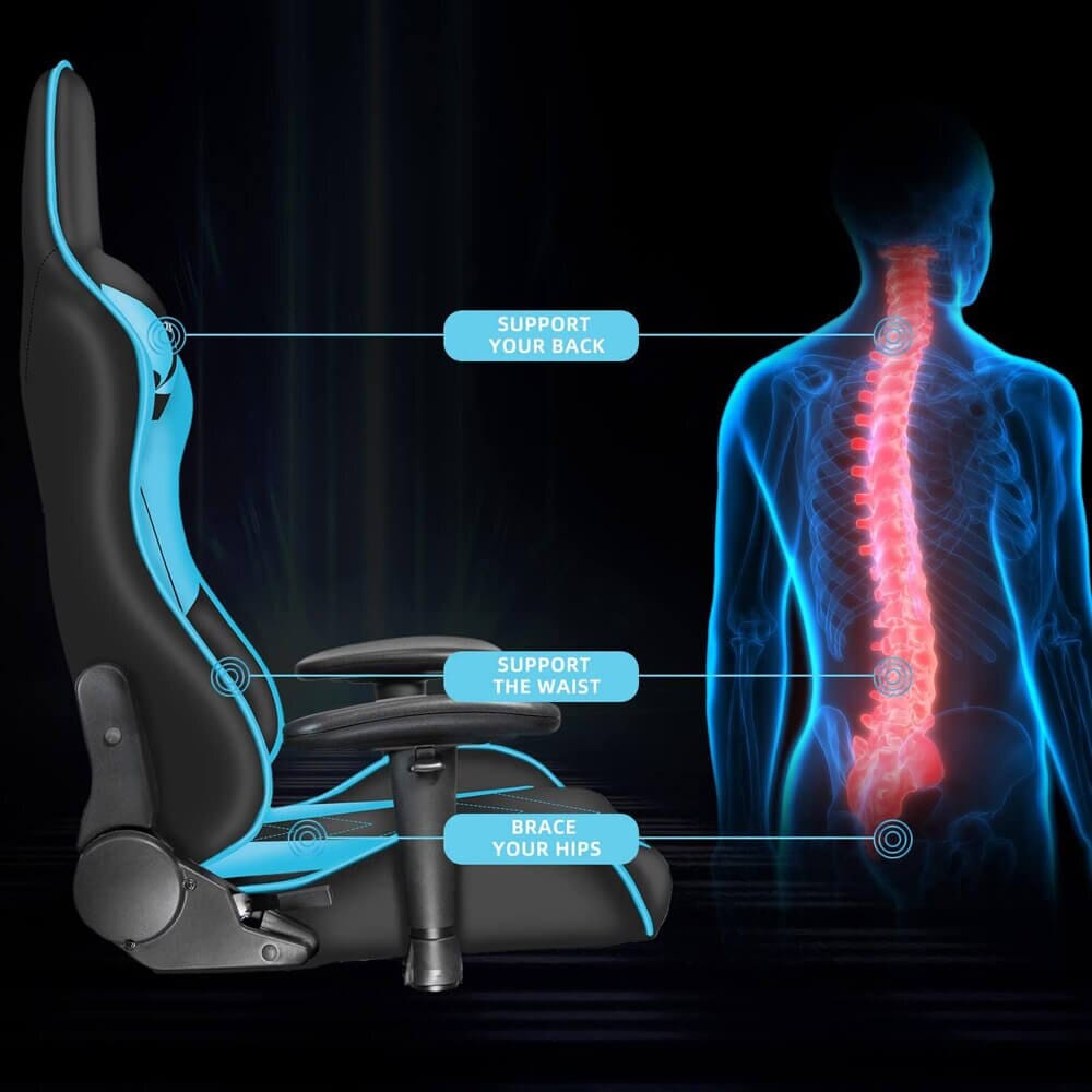 DualThunder Ergonomic High Back Gaming Chair, Blue/Black