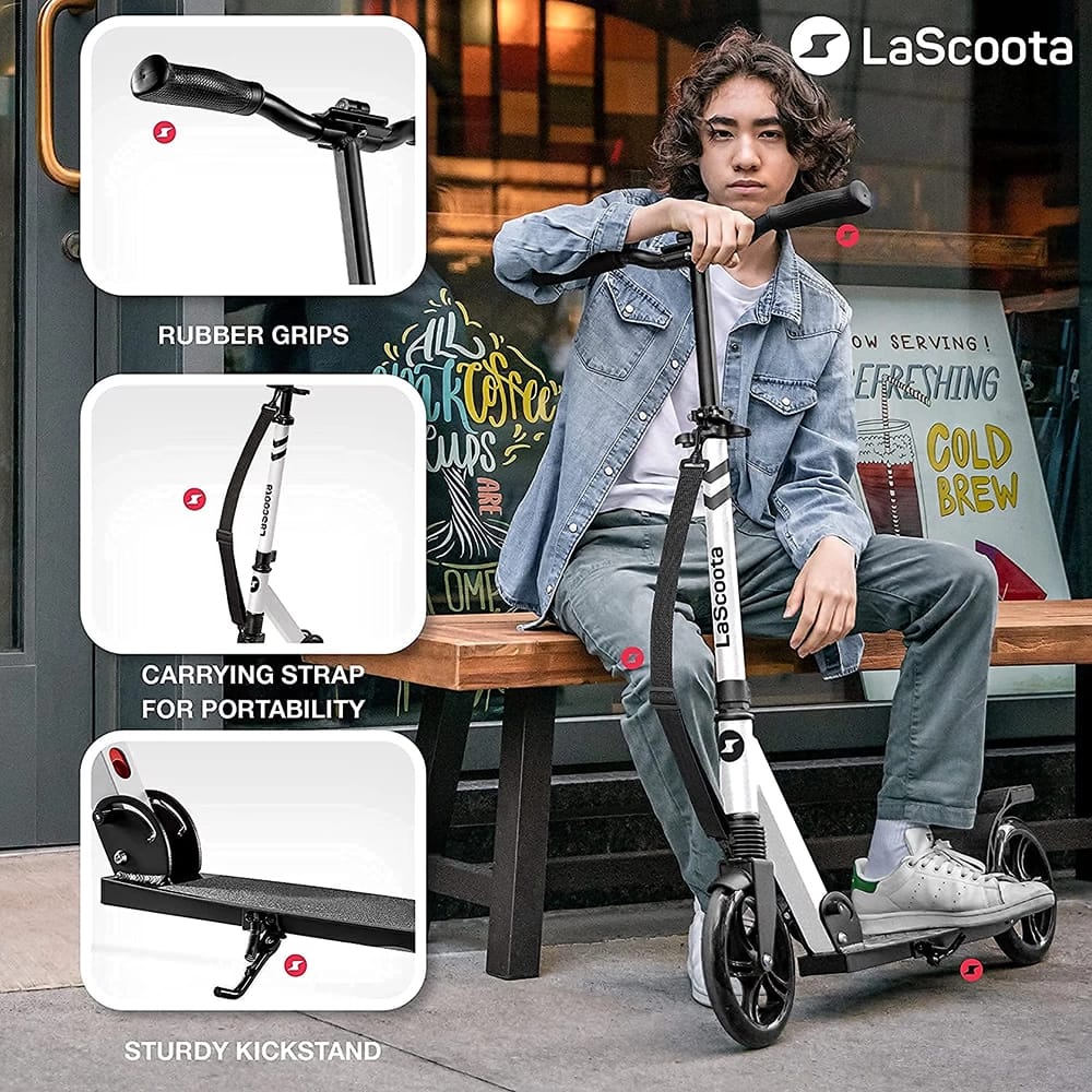 LaScoota Foldable Kick Scooter, White