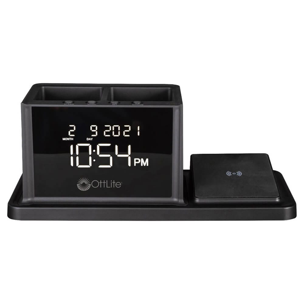OttLite LCD Digital Alarm Clock with Organizer & Wireless Charging