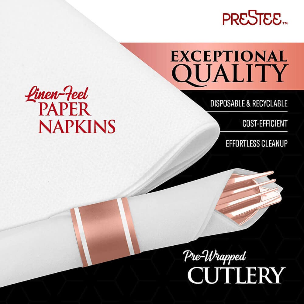 Prestee 350-Piece Dinnerware Party Set for 50 Guests, Rose Gold