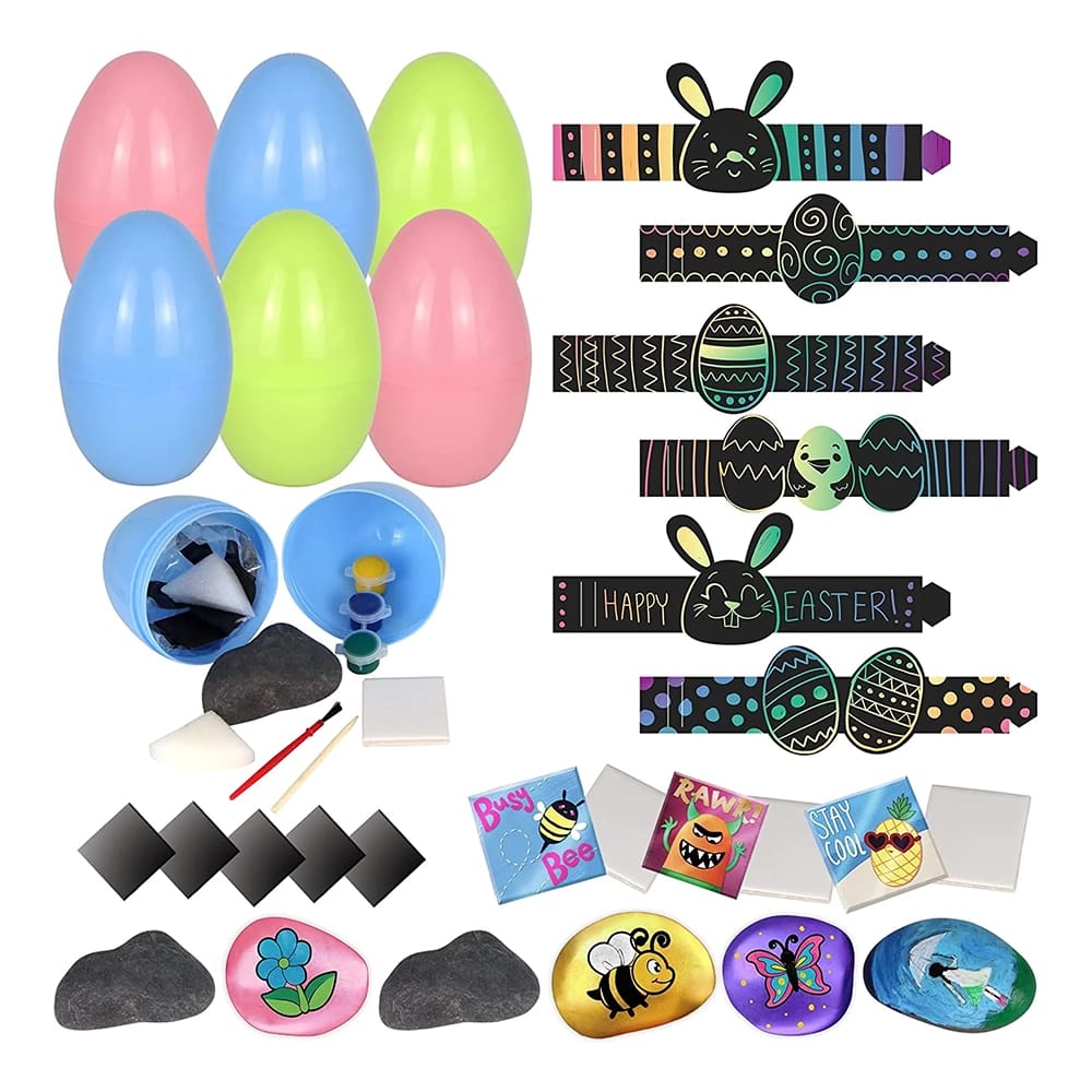 12-Piece Pre Filled Easter Eggs with DIY Art and Craft Rock Painting Kit