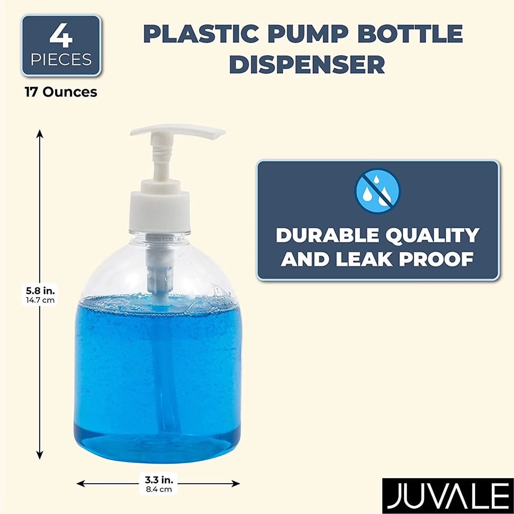 Juvale Clear Plastic Liquid Hand Soap Dispensers, 4 Pack
