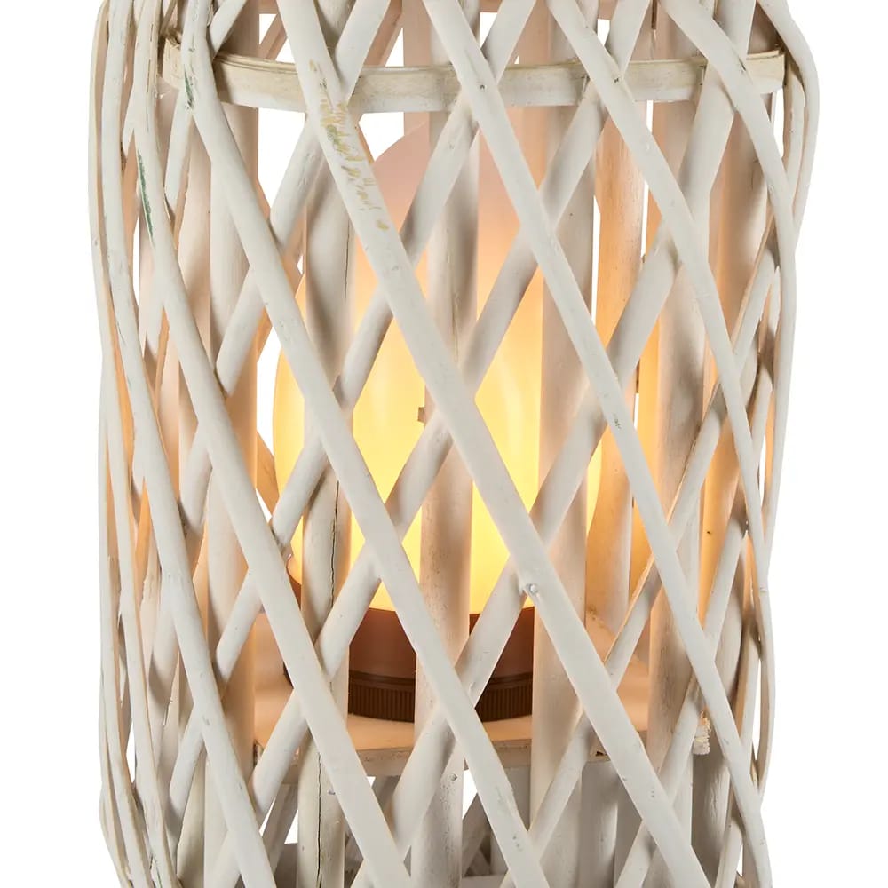 Barbara King Square Wicker Lantern With Remote, White, 12"