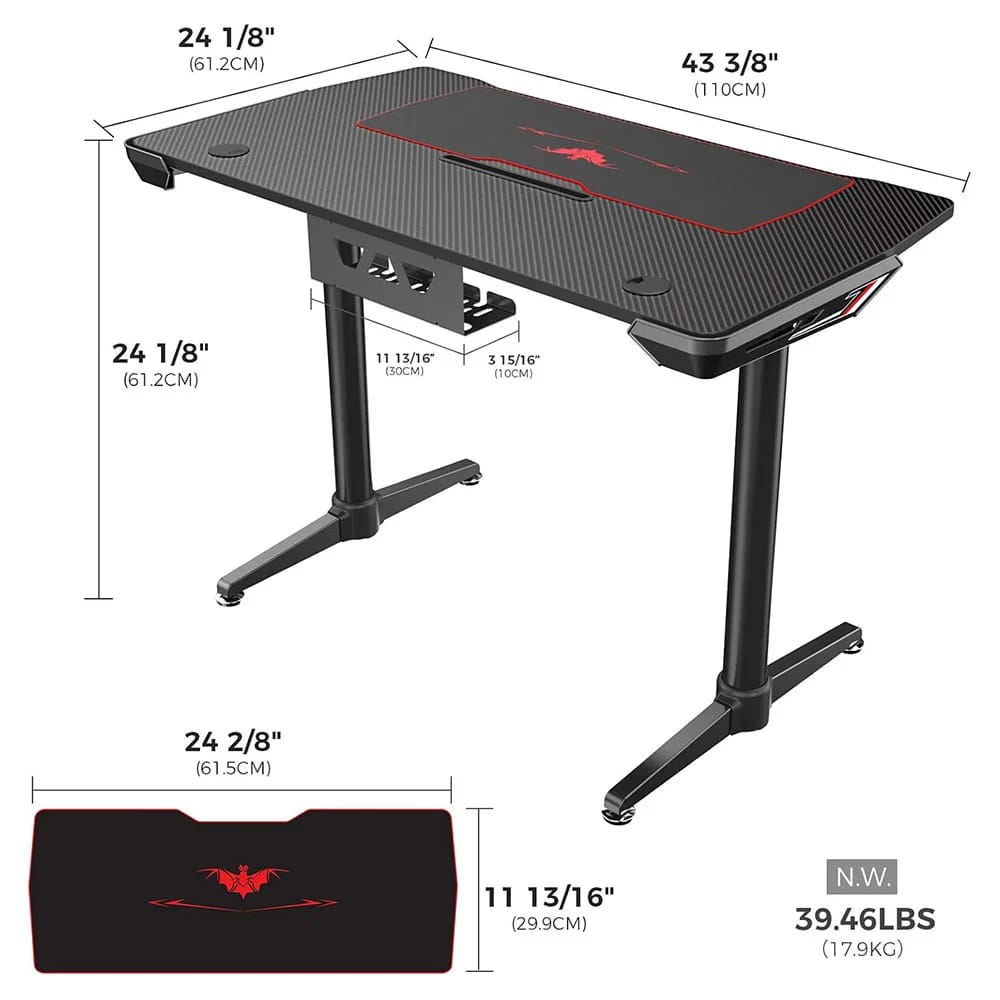 Eureka Ergonomic Curved Gaming Desk, Black