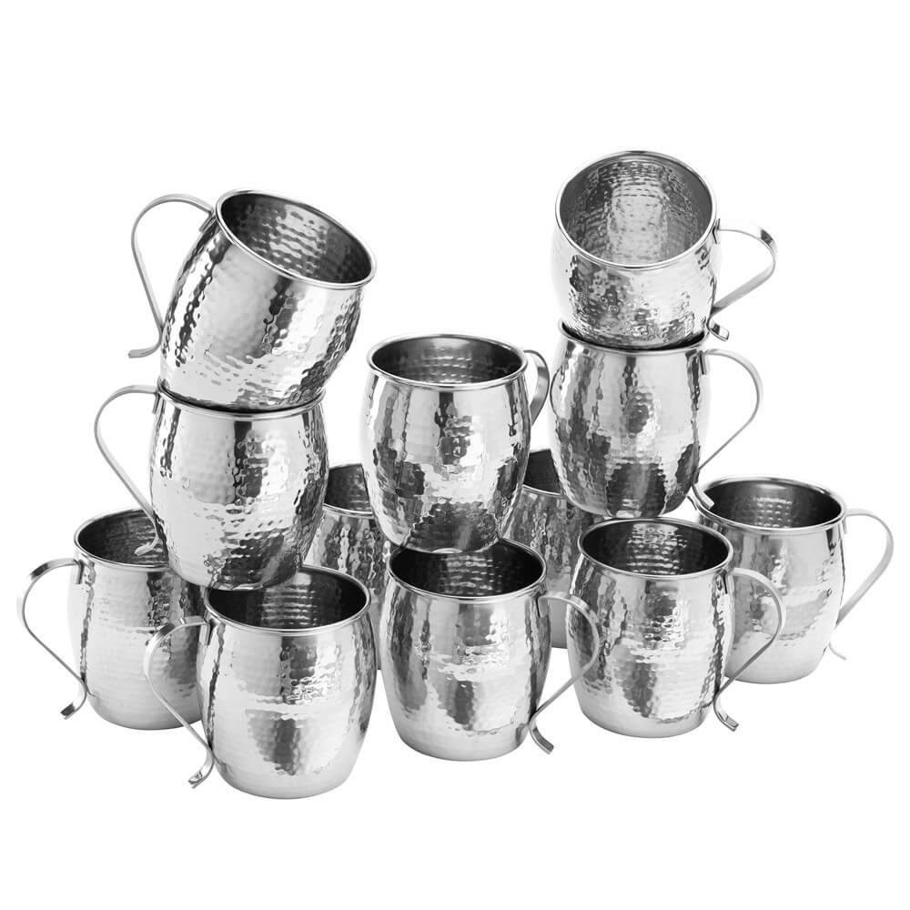 Oneida 16 oz Hammered Moscow Mule Mugs, 12-Pack, Stainless Steel