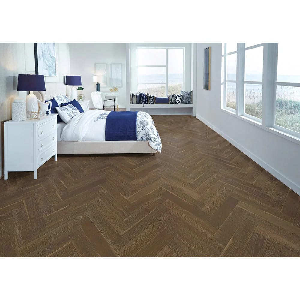 Virginia Mill Works 9/16"  Boulder Herringbone Wire Brushed Engineered Hardwood Flooring, Brown, 9.9 sq. ft. ($9.09/sq. ft.)