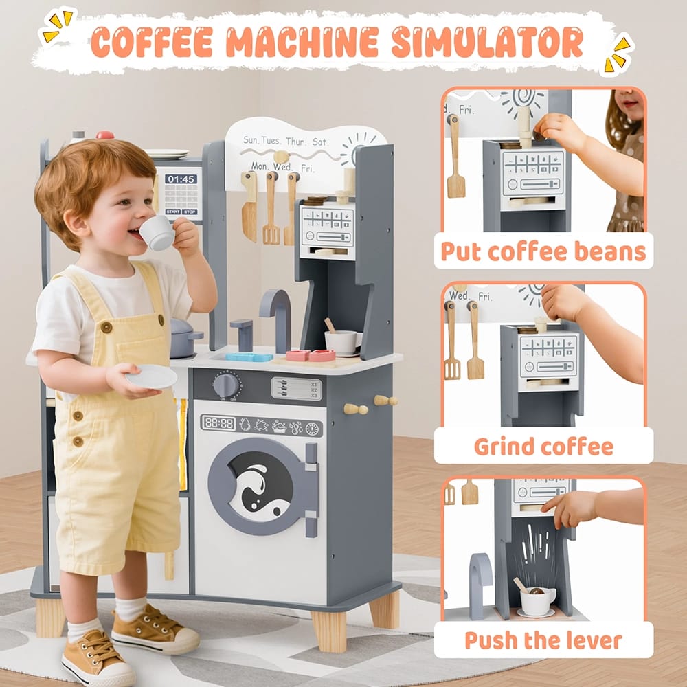 Large Wooden Kids Play Kitchen, Gray