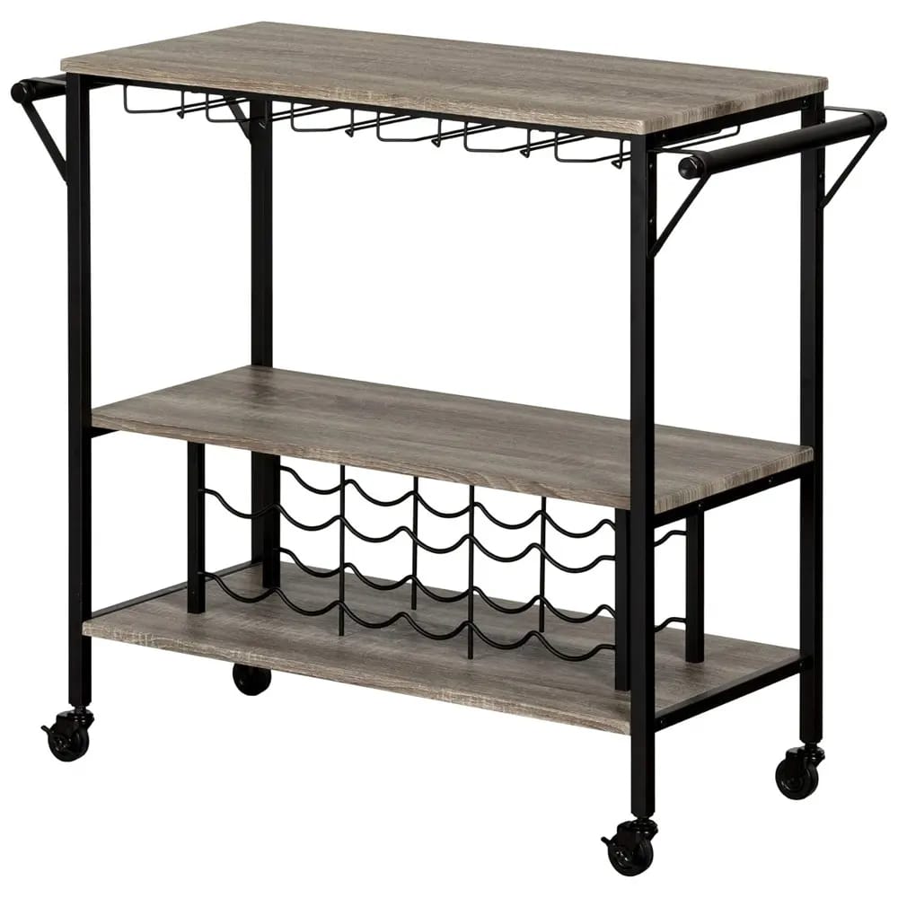 South Shore Munich Bar Cart with Wine Rack, Weathered Oak/Black