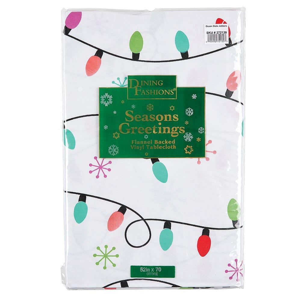 Seasonal Greetings Holiday Vinyl Tablecloth with Flannel Backing