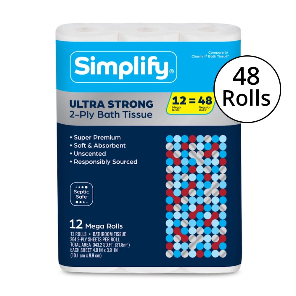Simplify Long Lasting Bath Tissue, 2-Ply, 48 Rolls