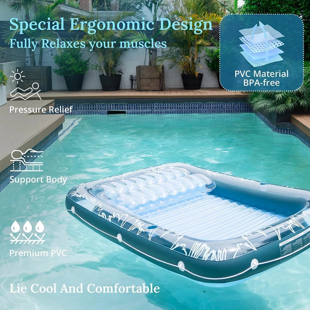 Sunrio 80" x 58" Inflatable Pool Lounger Float, Blue