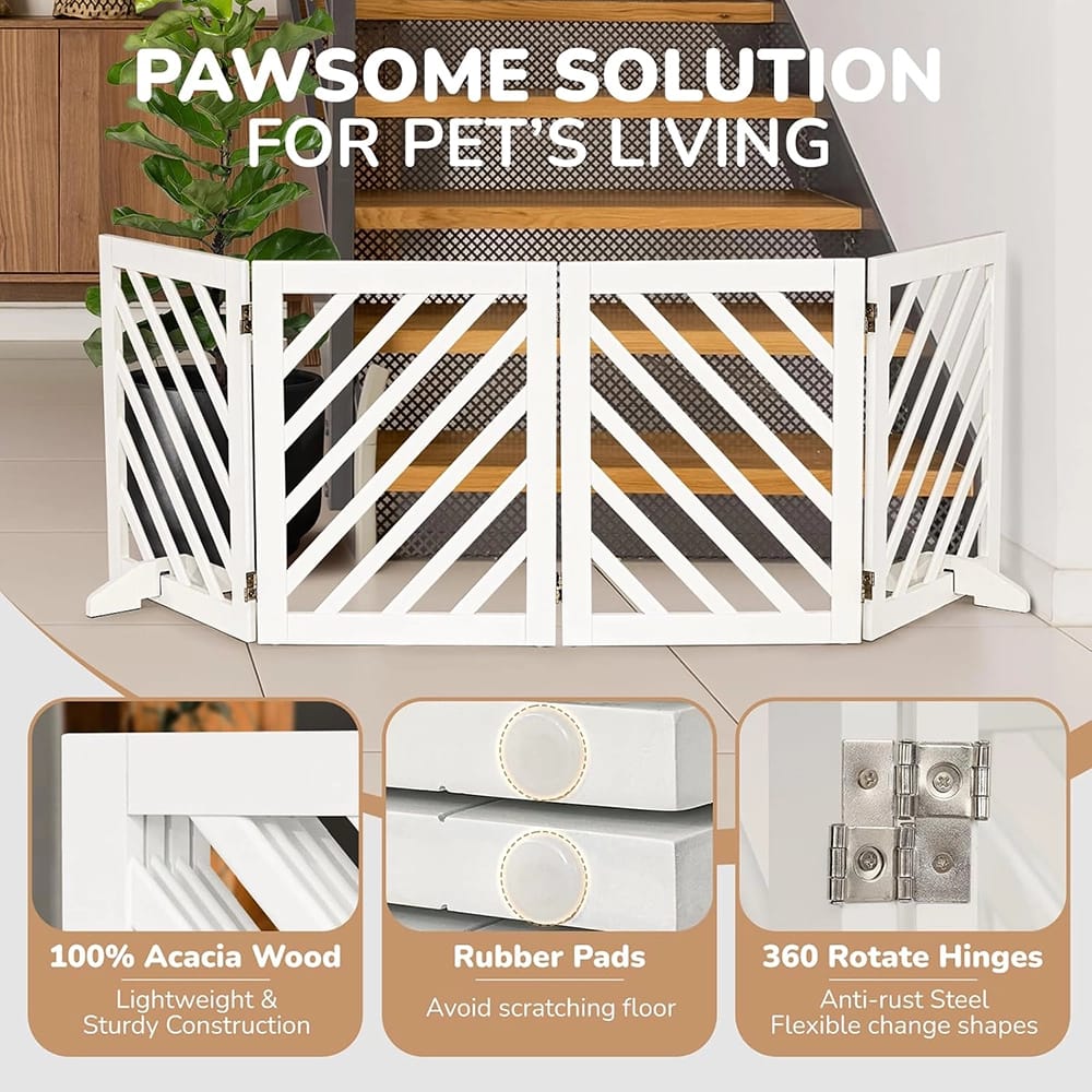 dCee Acacia Wood Extra Wide Freestanding Dog Gate, White, 81"