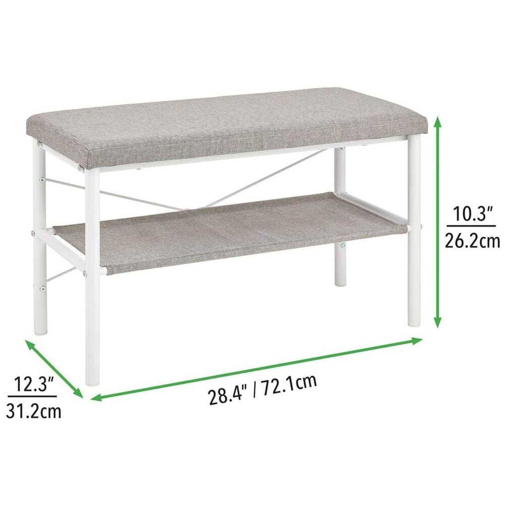 mDesign Entryway Bench with Shoe Shelf, White/Light Gray