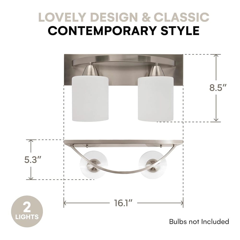 Bathroom 2-Light Fixture, Brushed Nickel