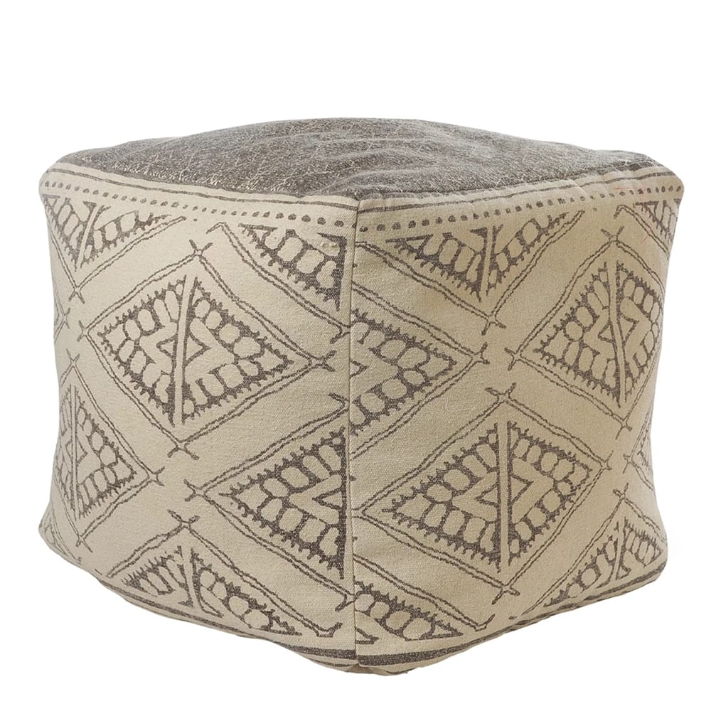LR Home Decorative Pouf, Gray/Beige