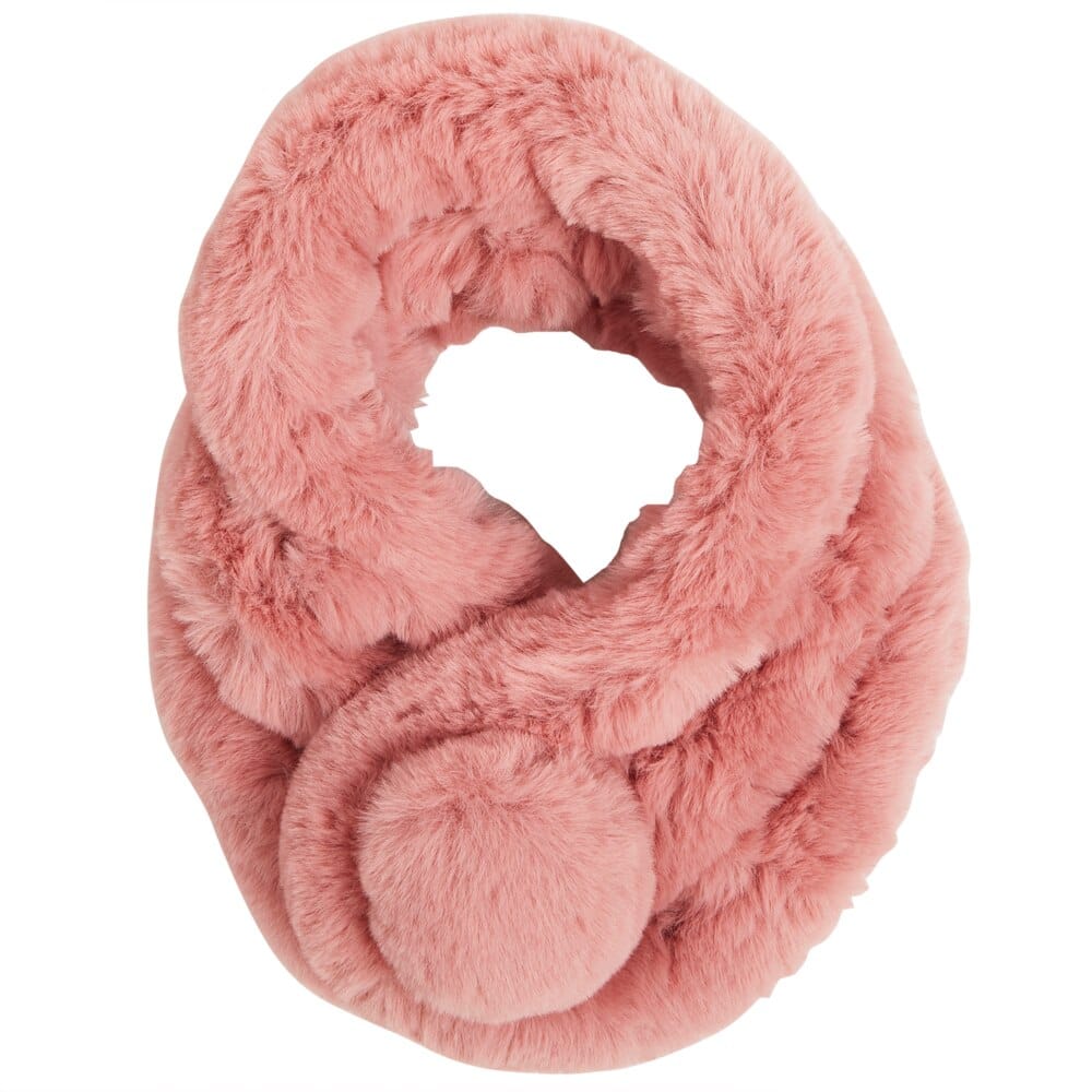 Ladies Faux Rabbit Fur Scarf with Pom-Pom Button