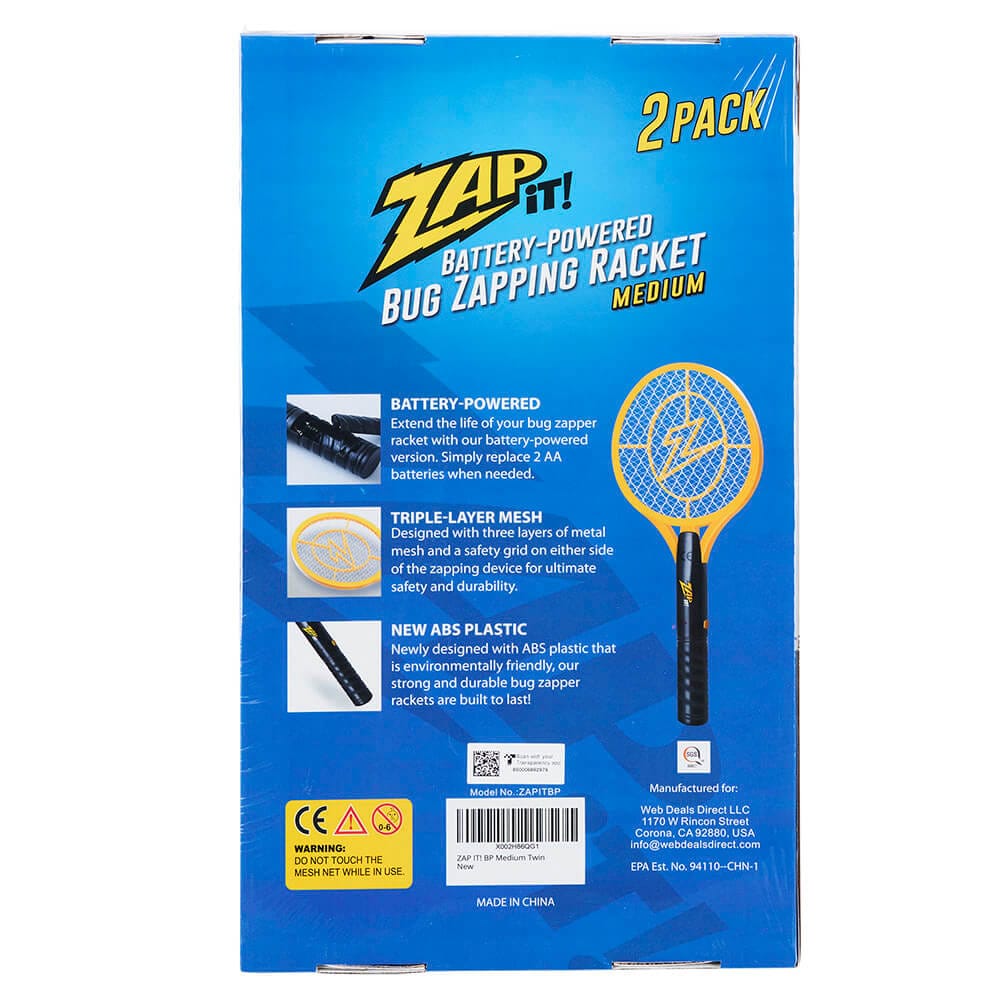 ZAP IT! Battery-Powered Medium Bug Zapping Racket, 2 Count