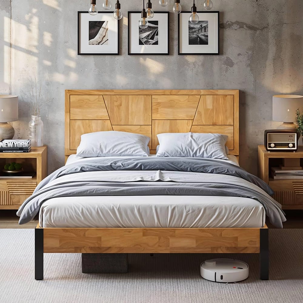 Bme Trapeze King Bed Frame, Teak Brown