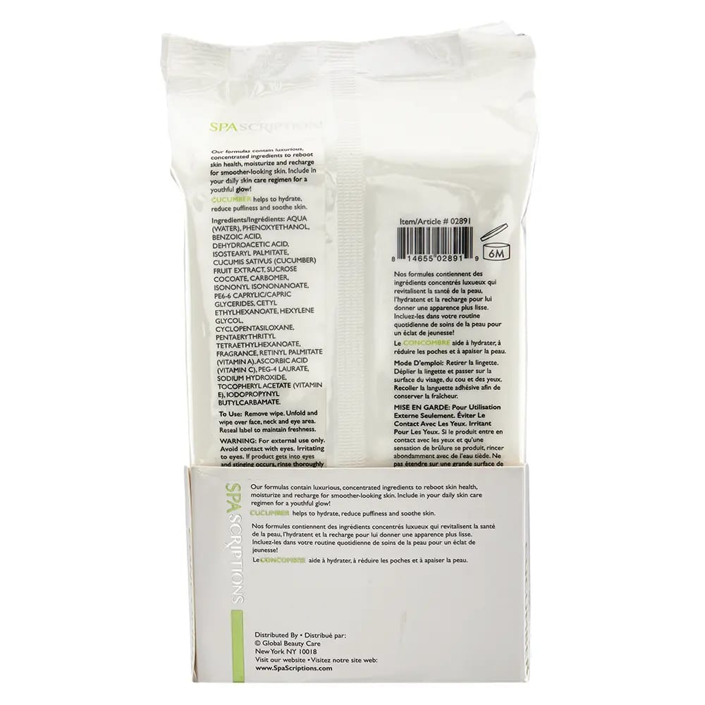 SpaScriptions Cucumber Extract Makeup Cleansing Wipes, 60 Count