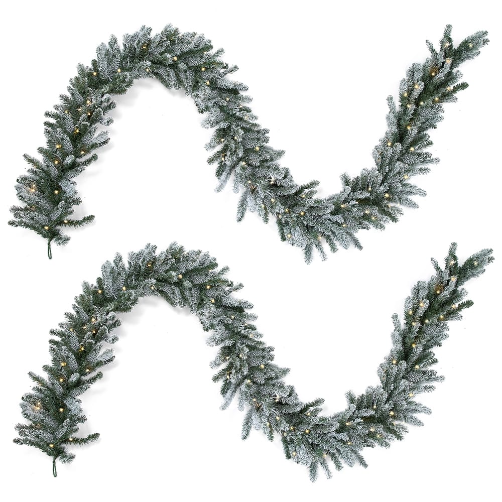 Famous Brand 9' Blue Spruce Pre-Lit Frosted Garland, 2 Pack