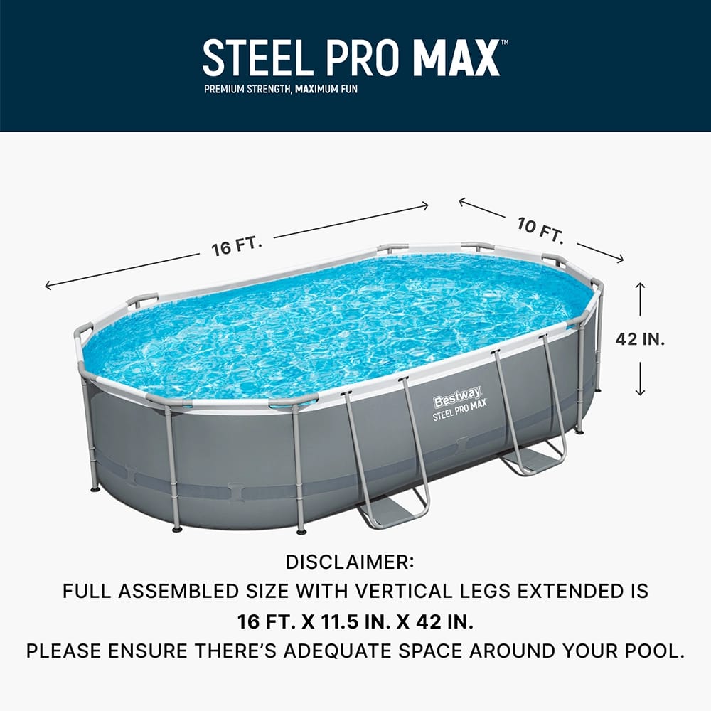 Bestway 16' Above Ground Power Steel Oval Pool Set
