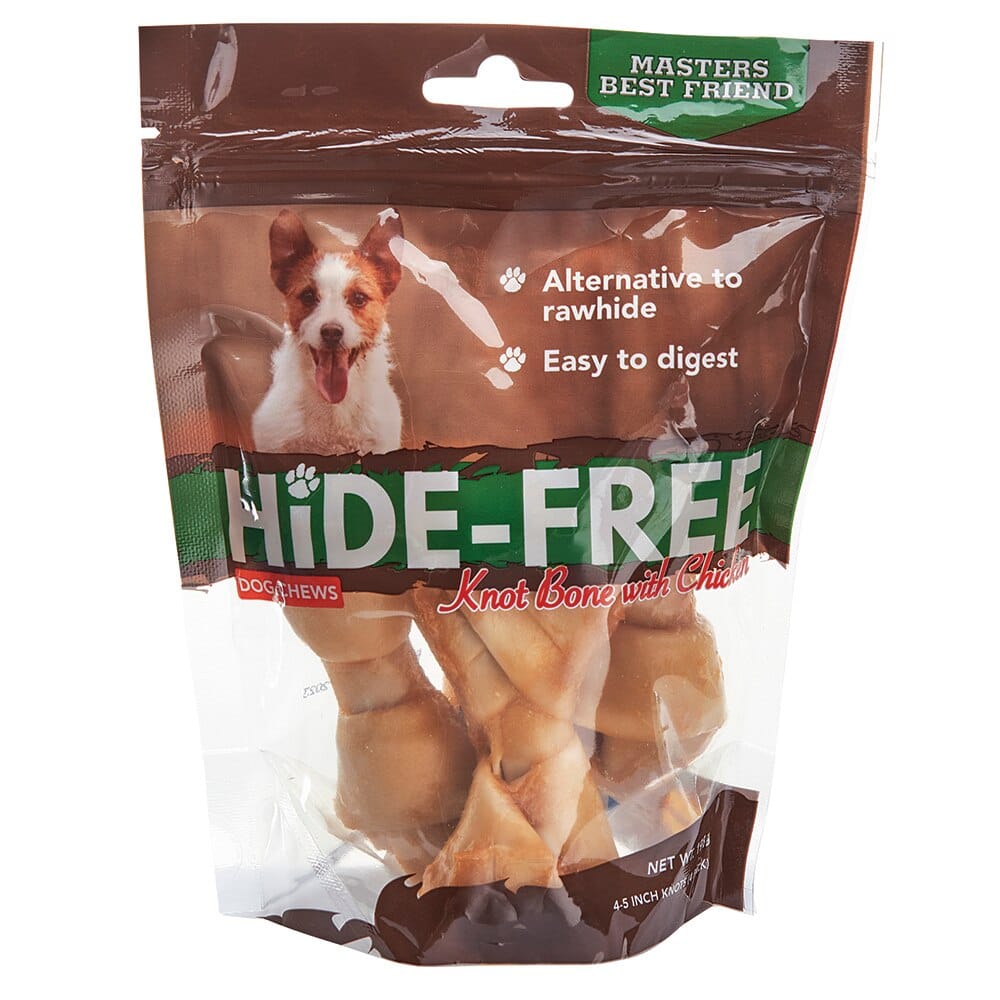 Hide Free Knot 4"-5" Bones with Chicken Dog Chews, 4-pack