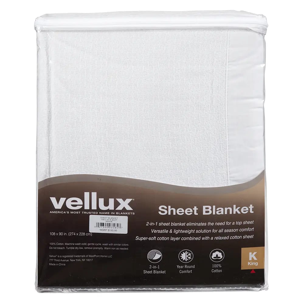 Vellux Cotton 2-in-1 King Sheet Blanket, White