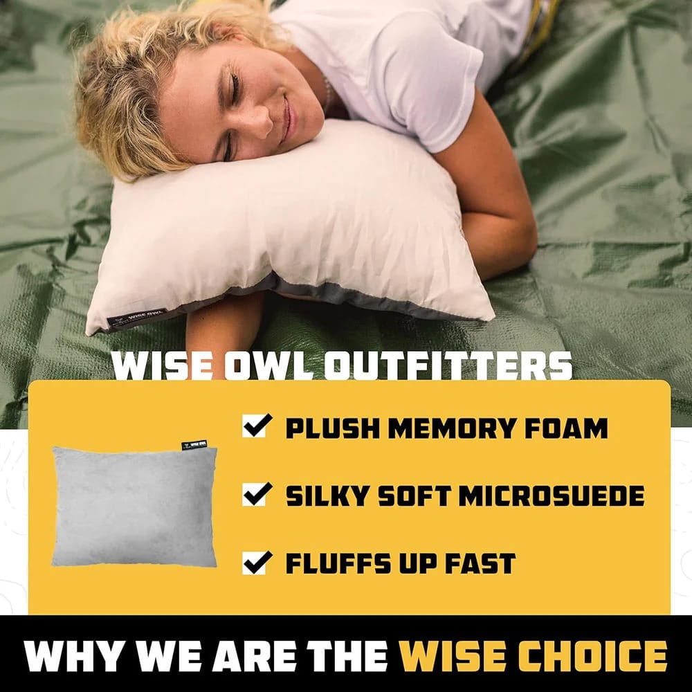 Wise Owl Outfitter Small Camping Pillow, Gray